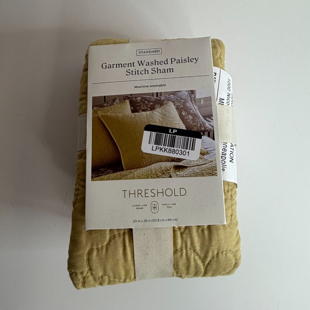 Threshold Garment Washed Paisley Stitch Standard Pillow Sham 20x26 NWT Gold